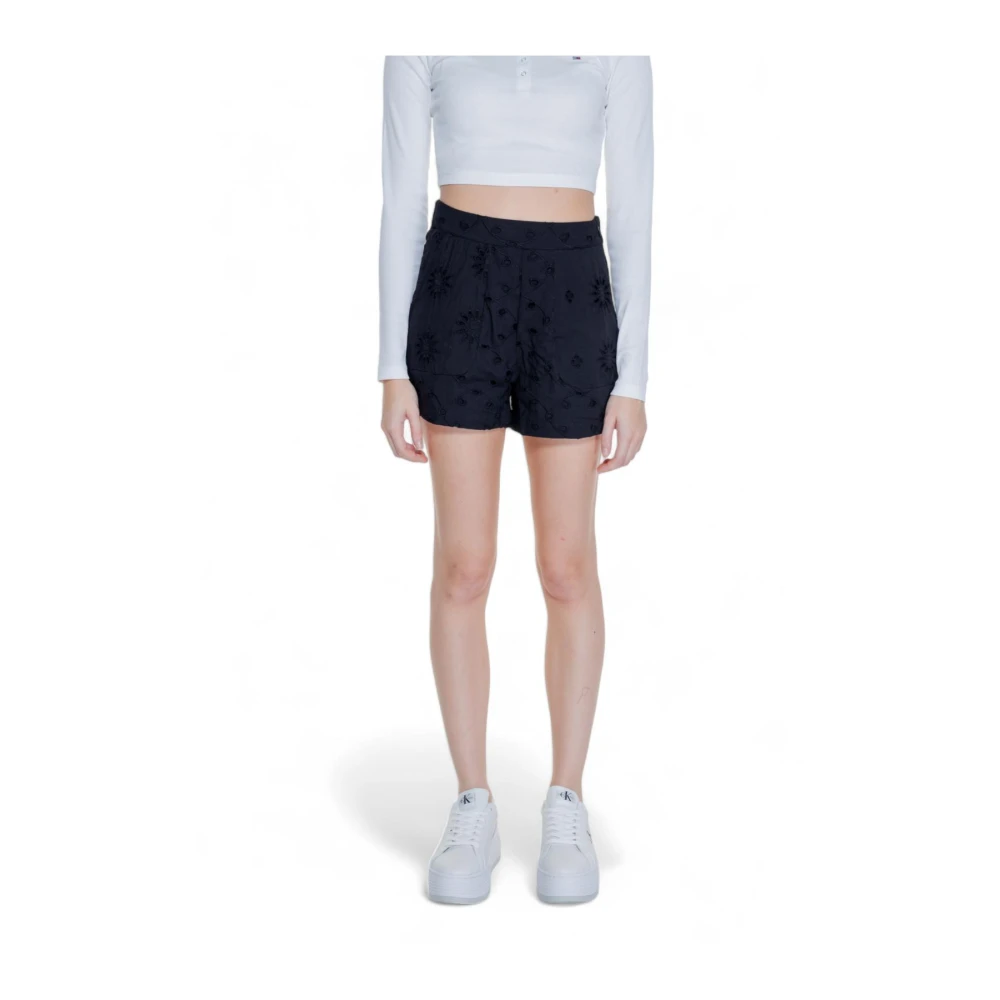 Only Zwarte Eyelet Detail Zomer Shorts Black Dames