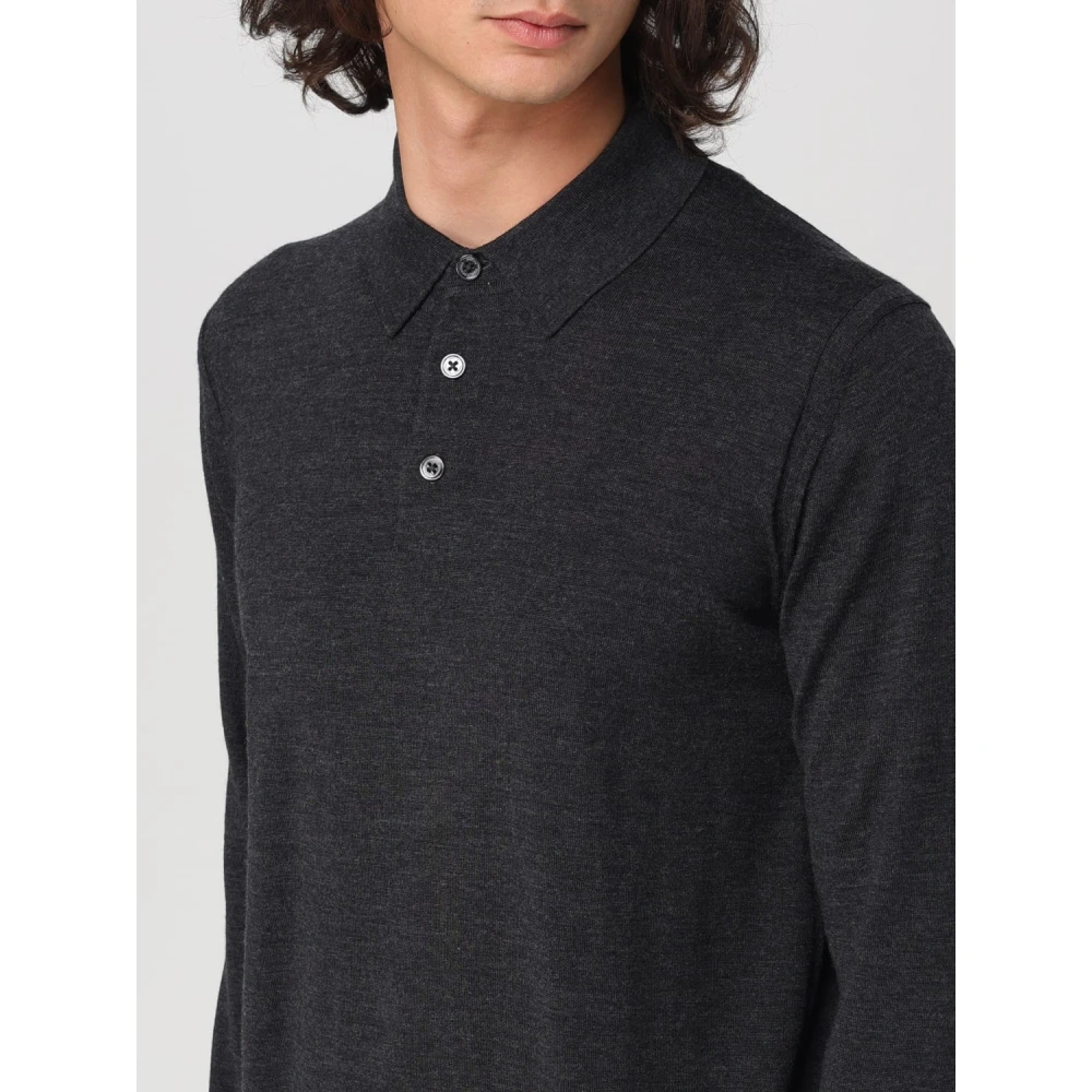 Paolo Pecora Luxe Wollen Gebreid Poloshirt Gray Heren