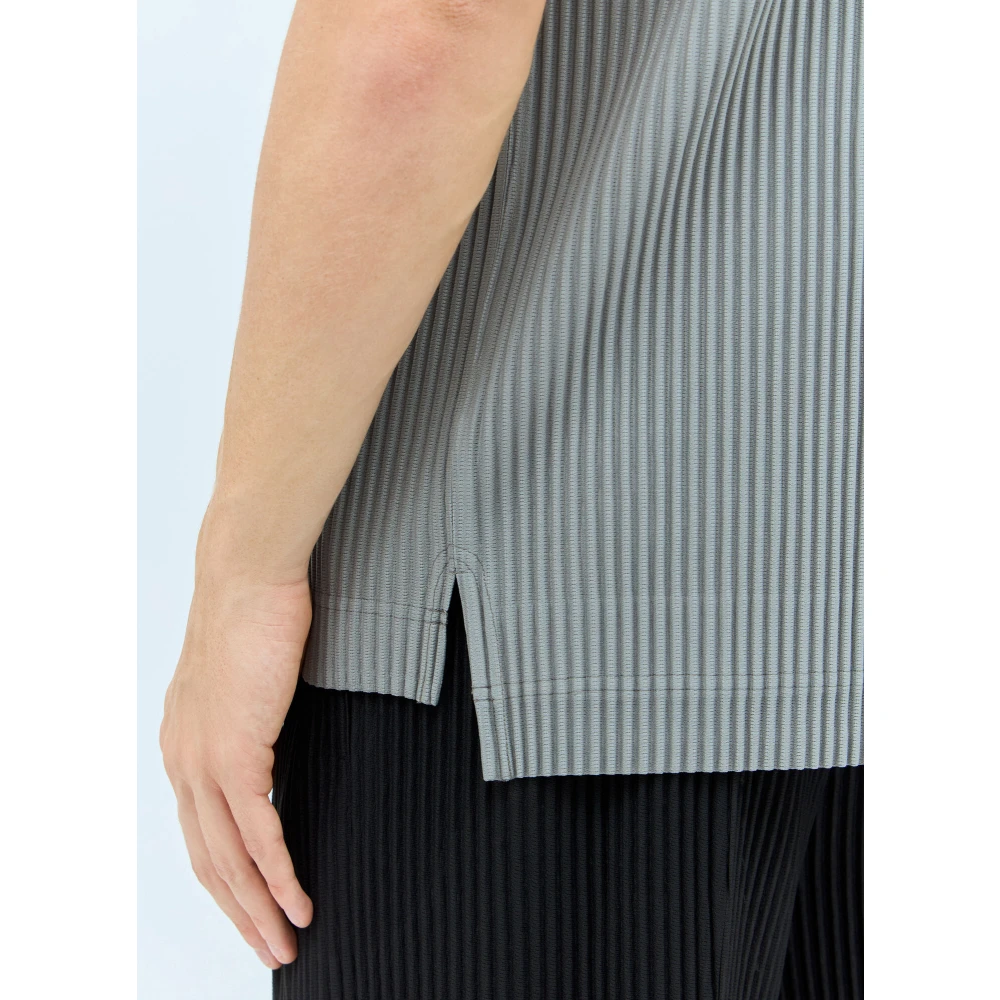 Issey Miyake Geplooide Poloshirt Gray Heren
