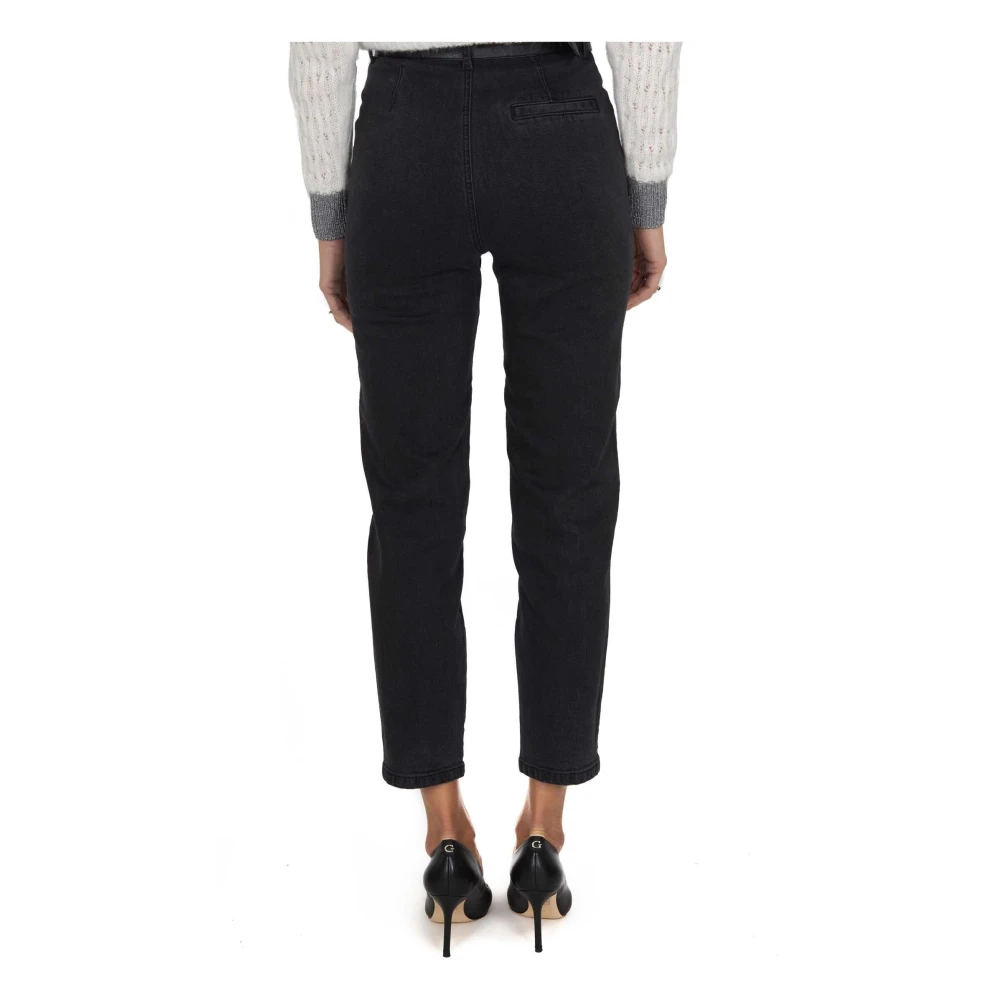 pinko Hoge taille jeans met imitatieleer inzetstukken Black Dames