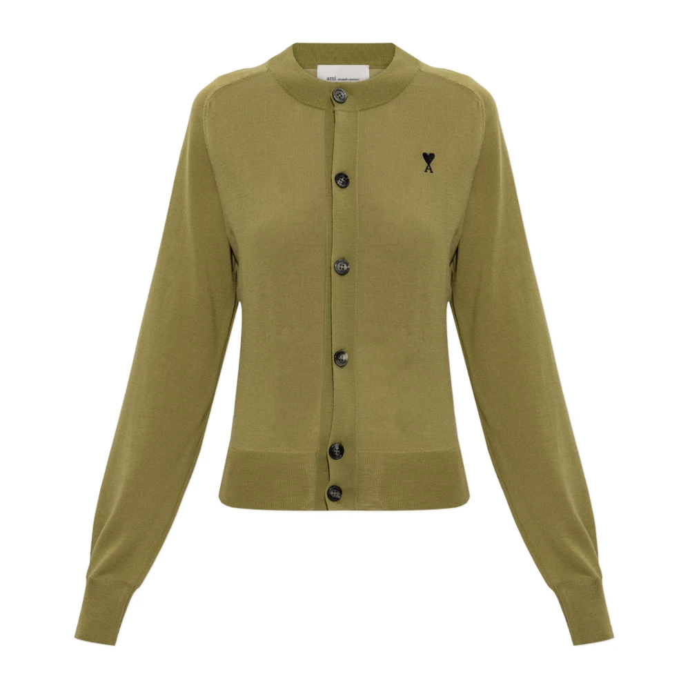Ami Paris Women's Green De Coeur Cardigan