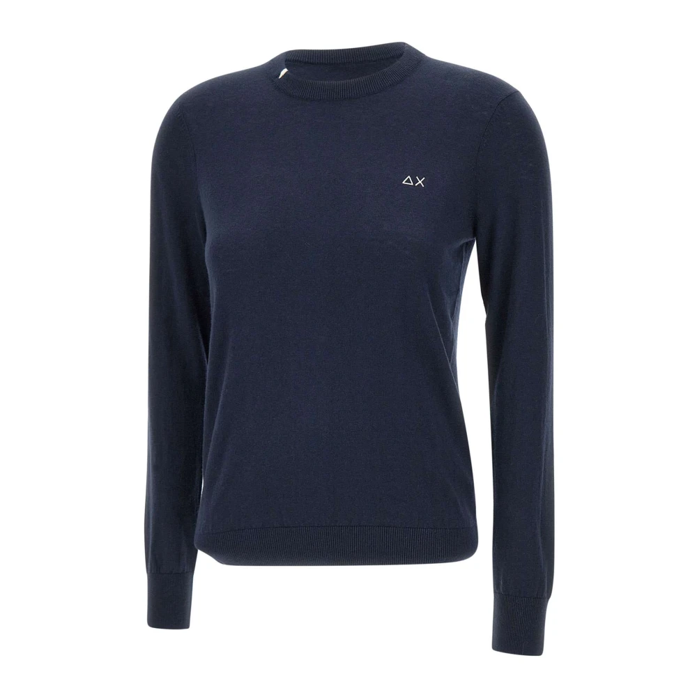 Sun68 Navy Blue Wol Katoen Trui Blue Dames