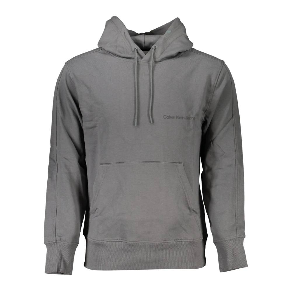 Calvin Klein Men's Gray Hoodie With Central Pocket And Logo Print