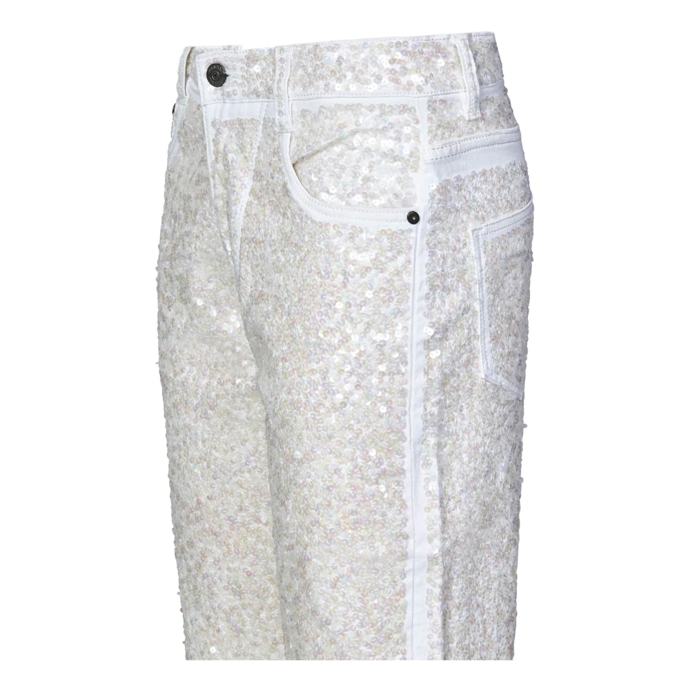 P.a.r.o.s.h. Witte Pailletten Geborduurde Straight-Leg Jeans White Dames