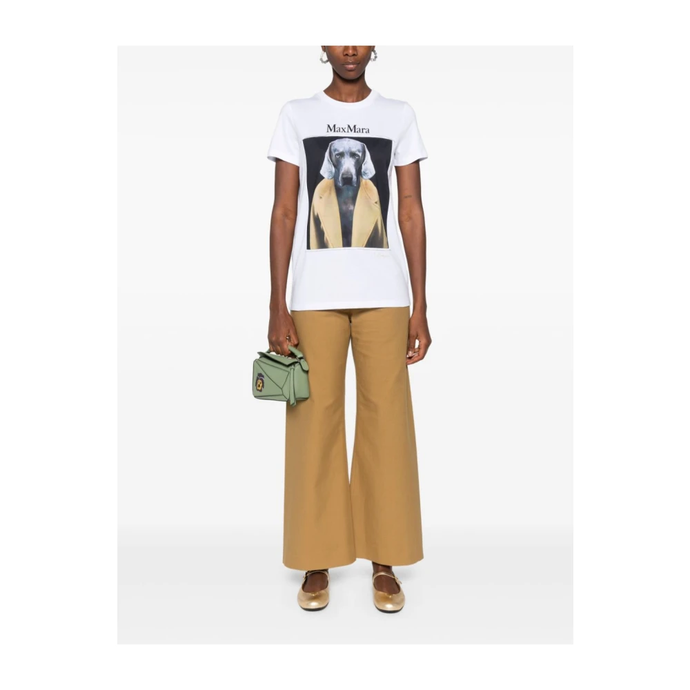 Max Mara Hondenafbeelding Katoenen T-shirt Bruin Multicolor Dames