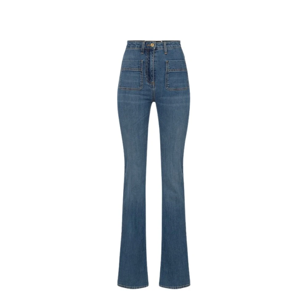 Elisabetta Franchi Flared Jeans met Gouden Logo Zakken Blue Dames