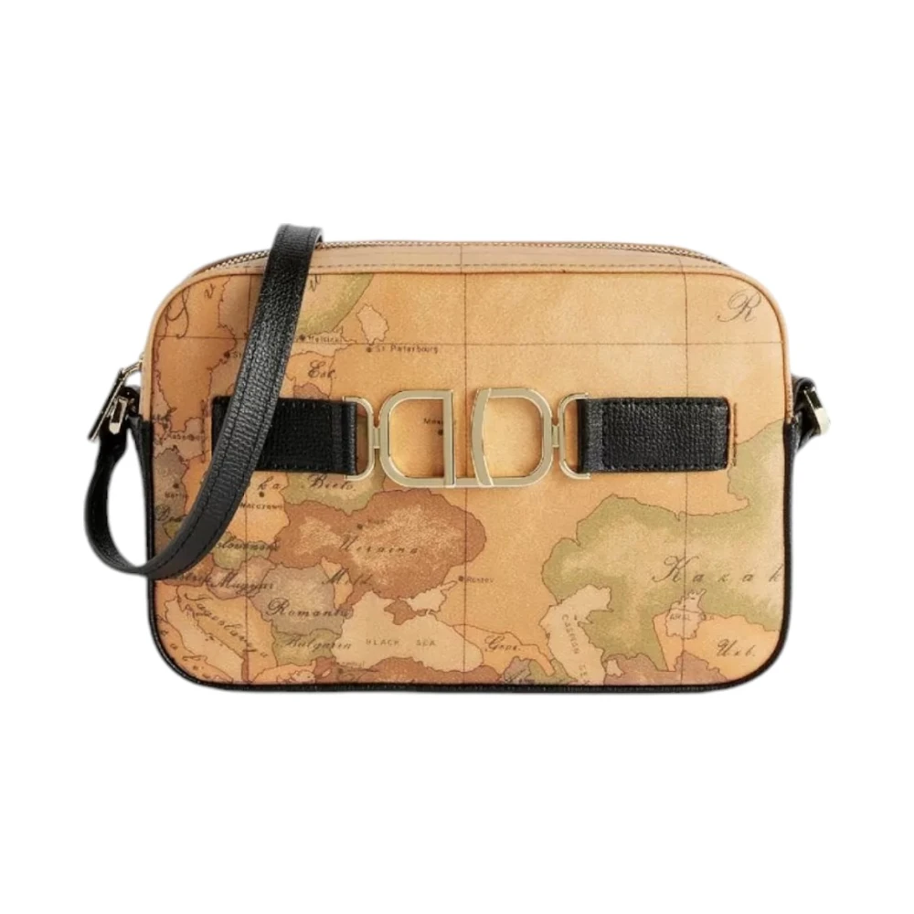 Alviero Martini 1a Classe Zwarte Schoudertas met Hagedis Effect Brown Dames
