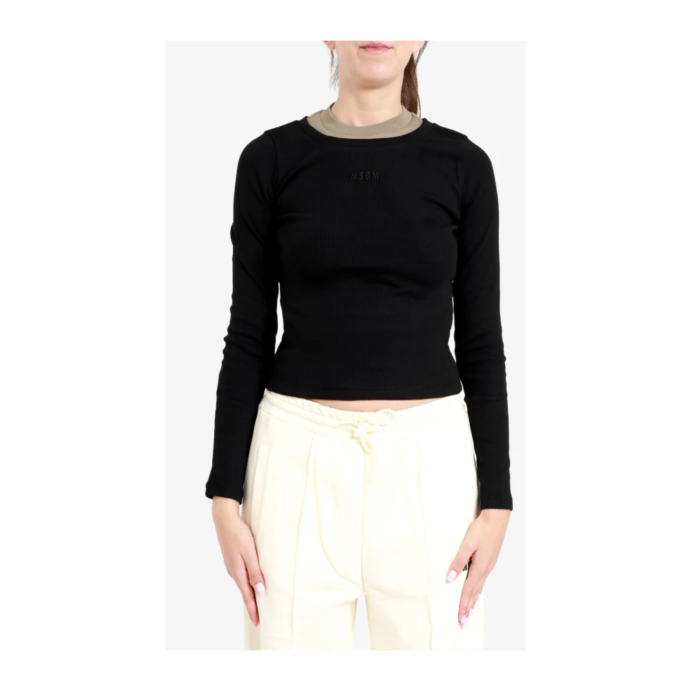 Msgm Tweekleurig Katoenen Jersey T-shirt Black Dames