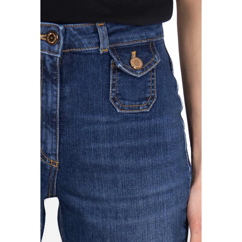 Elisabetta Franchi Blauwe Cropped Flare Jeans Met Franje Zoom Blue Dames