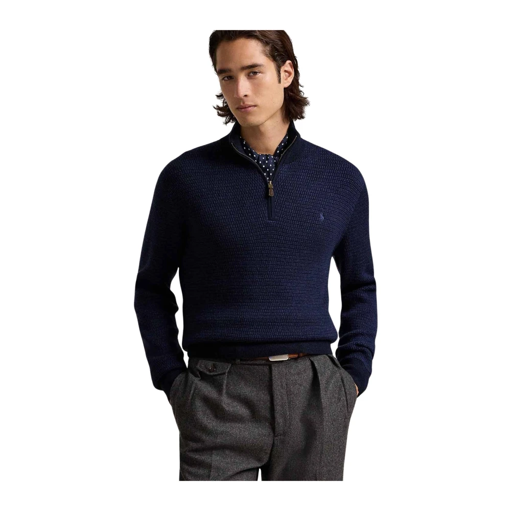 Ralph Lauren Wasbare wollen quarter-zip trui Blue Heren
