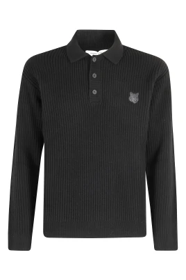 Fox Head Wool Ribbed Polo Jumper