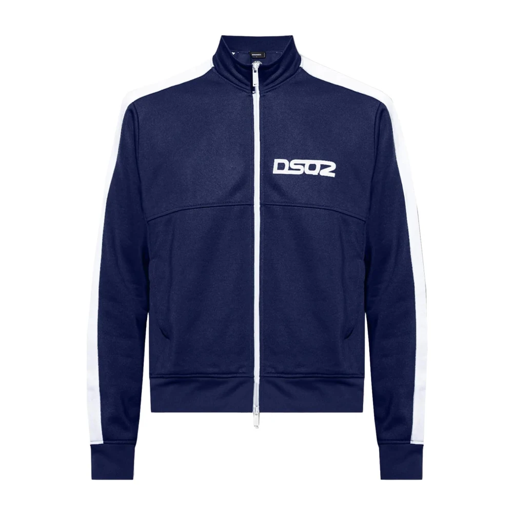 Dsquared2 Logo Print Zip Sweatshirt Blue Heren