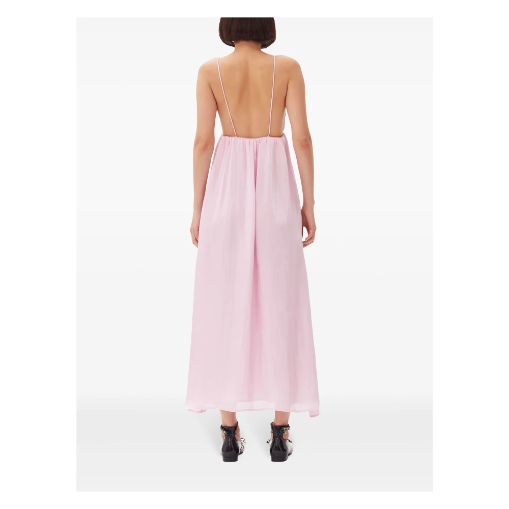 Ganni Roze Gerimpelde Diepe Hals Jurk Pink Dames