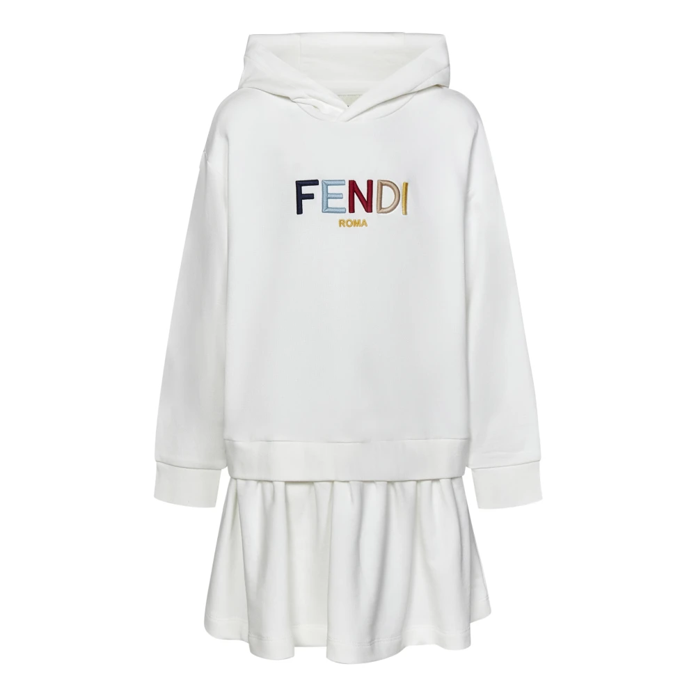 Fendi Kinderen Hooded Ruffle Hem Sweater White Dames