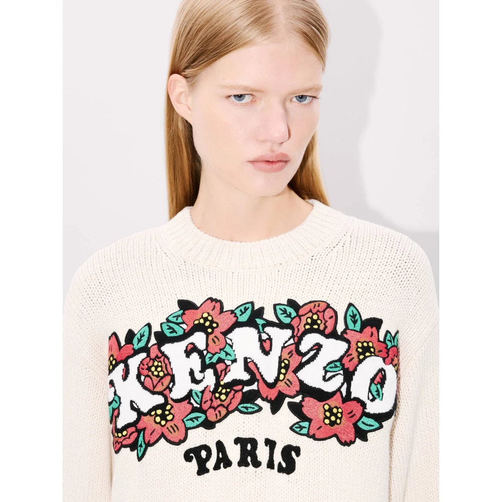 Kenzo Witte Sweater met Boke Bloemen White Dames