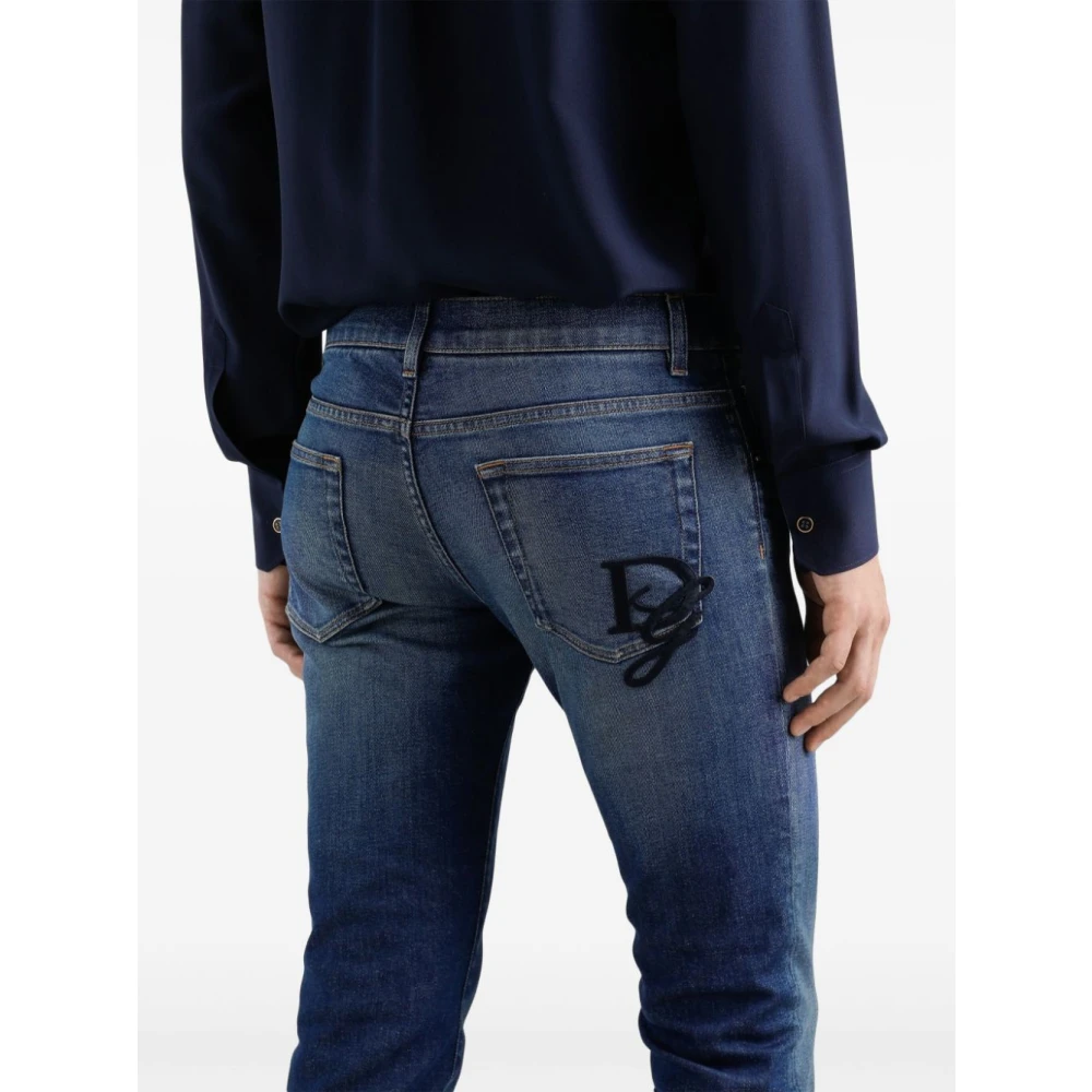 Dolce & Gabbana Indigo Logo Detail Jeans Blue Heren