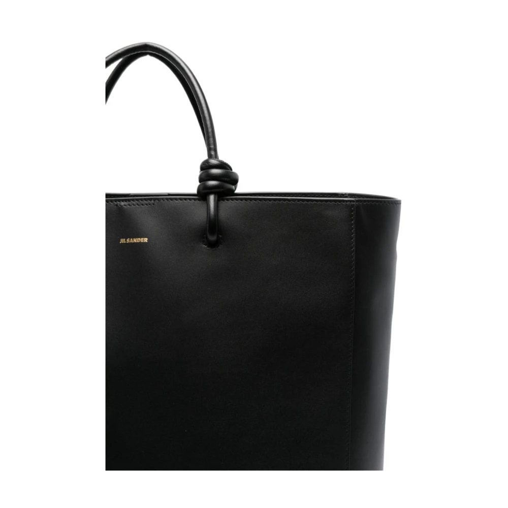 Jil Sander Zwarte Leren Tote Tas Knoopdetail Black Dames
