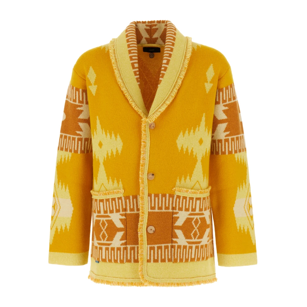Alanui Yellow Icon Jacquard Cardigan - Male - Cashmere Knitwear - Xs - Knitwear