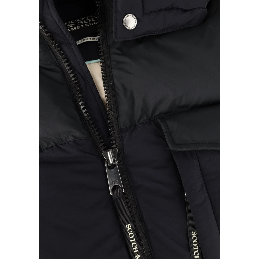 Scotch & Soda Zwarte gewatteerde jas met capuchon Black Heren