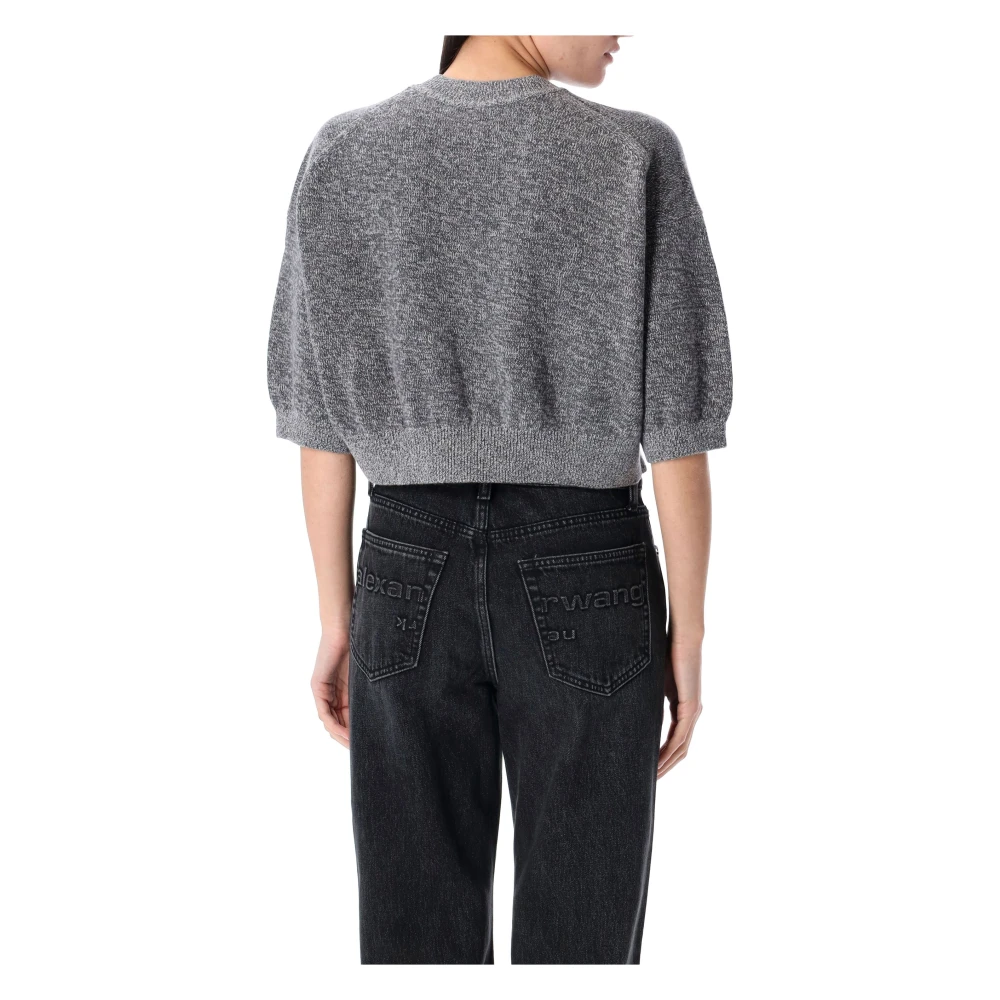 T by Alexander Wang Grijze Logo-Geëtste Cropped Sweater Gebreide kleding Gray Dames