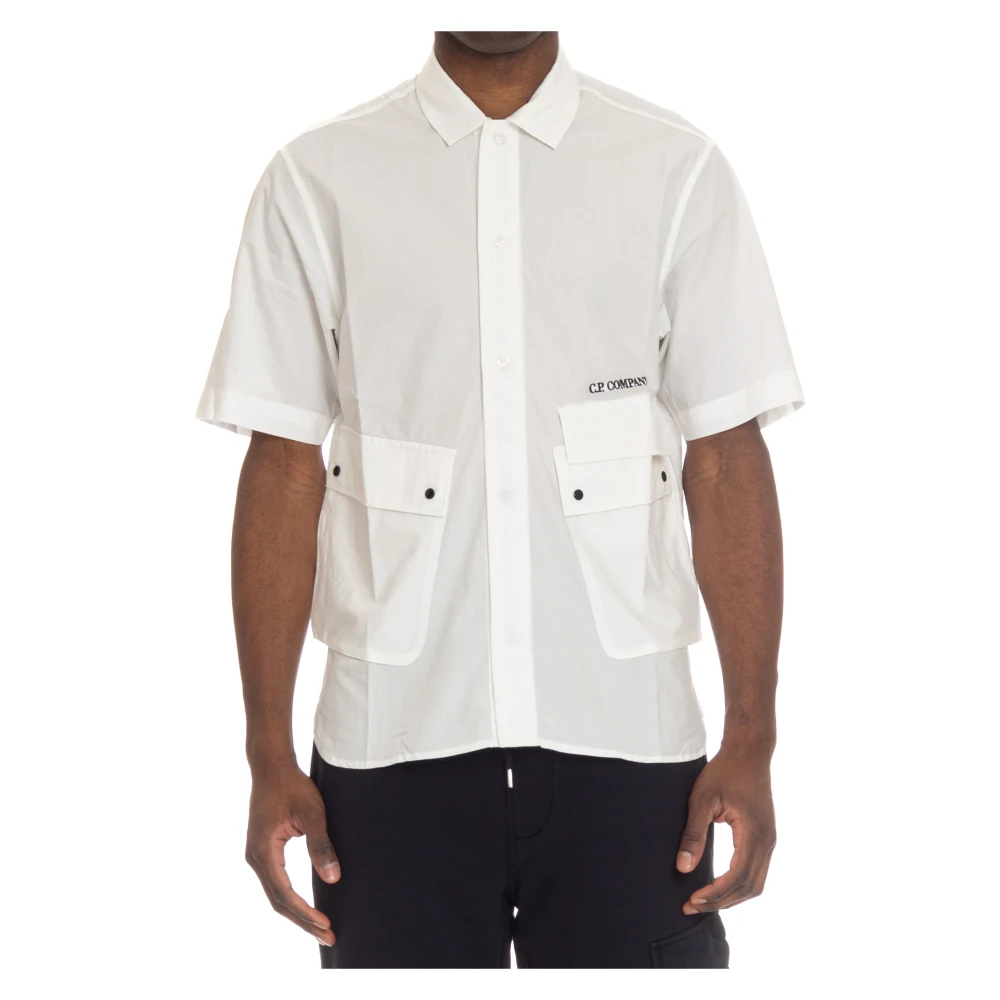 C.p. Company Men's White Short Sleeve Shirts, L, Short Sleeve Shirt