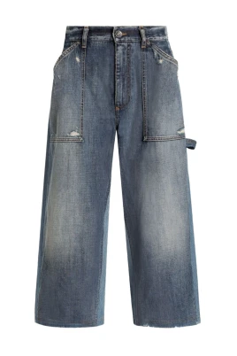 Blå Distressed Jeans med Fransad Kant