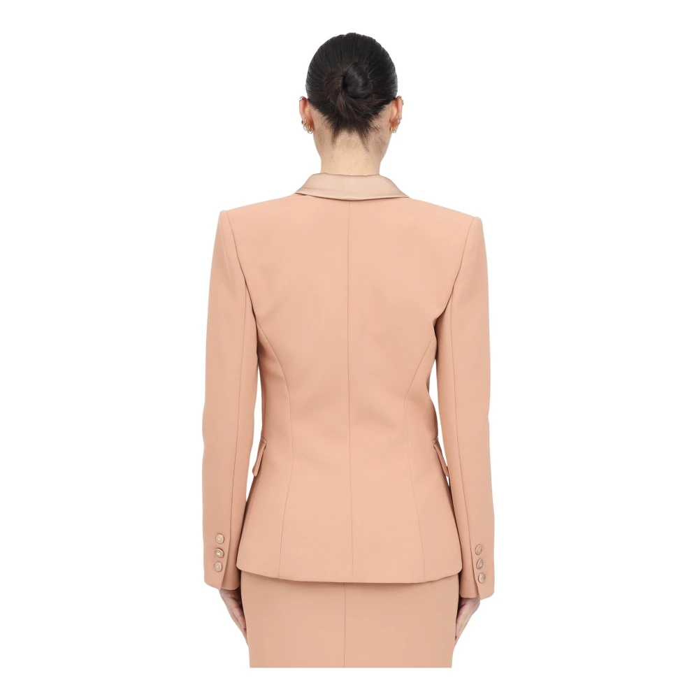 Elisabetta Franchi Dubbelborstig Naakt Jas Elegante Stijl Pink Dames