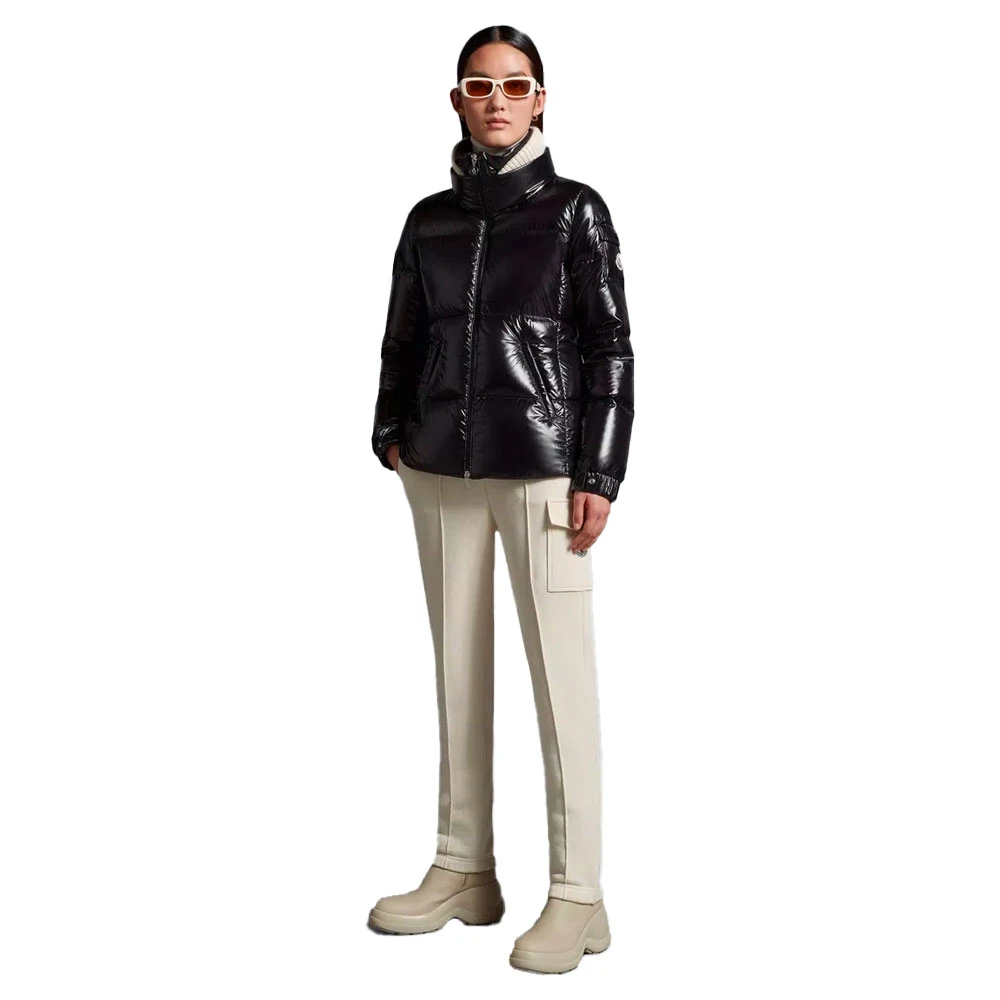 Moncler Donsjas met Afneembare Gebreide Boord Black Dames