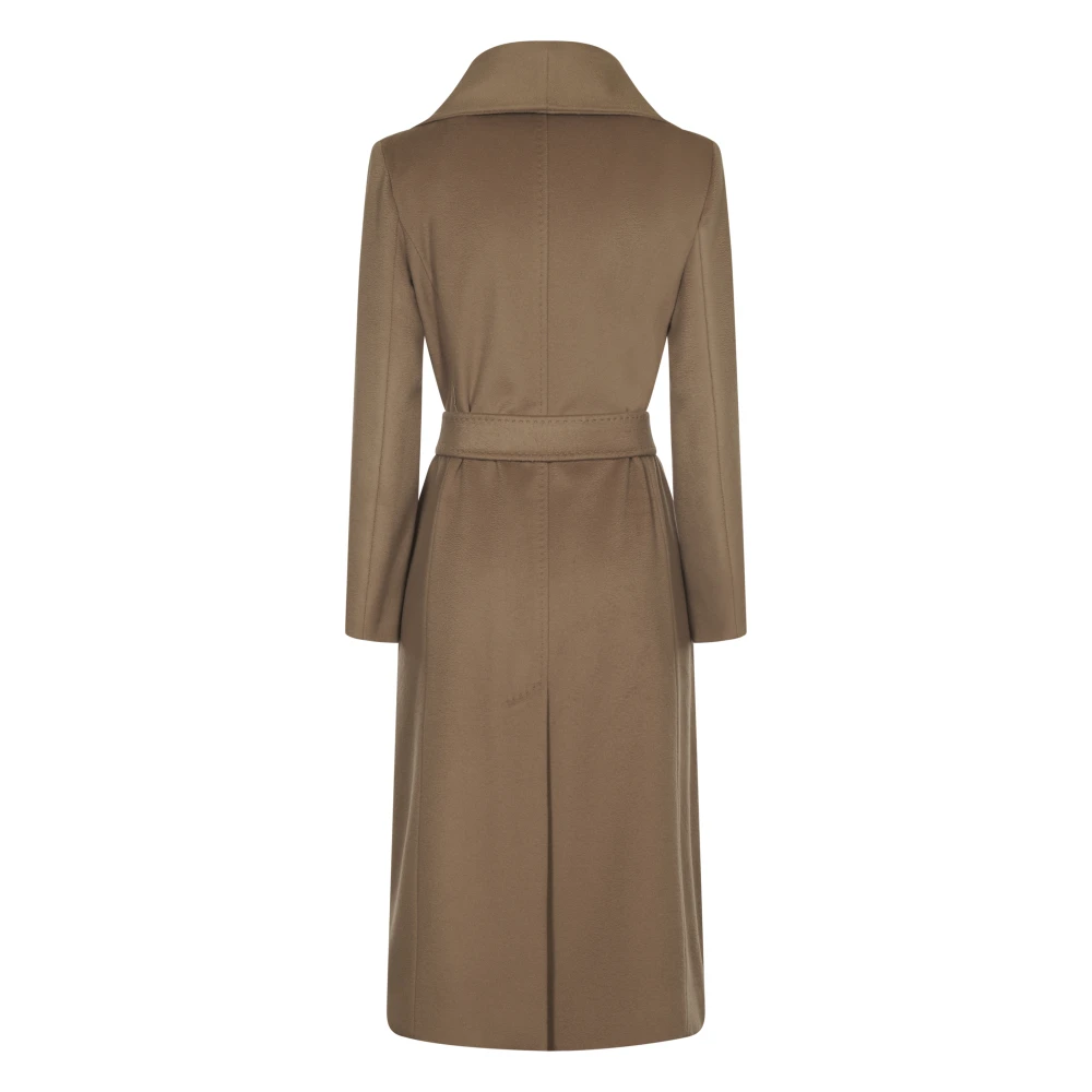 Max Mara Kameelwollen Lange Jas Met Riem Brown Dames