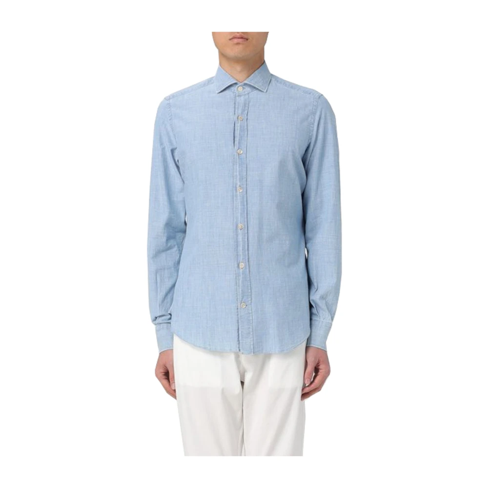 Eleventy Chambray Katoenen Overhemd met Lange Mouwen Blue Heren