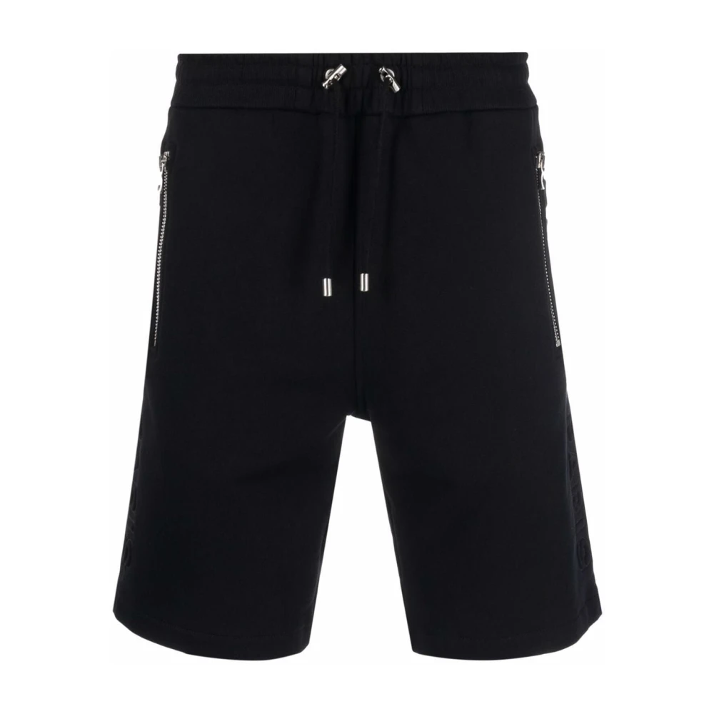 Balmain Men's Black Logo Embossed Bermuda Shorts