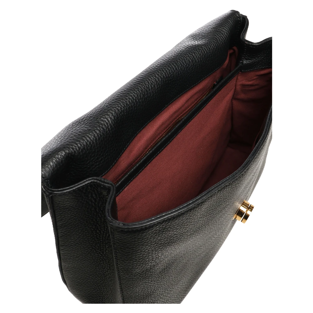 Coccinelle Zwarte Leren Schoudertas Draaisluiting Black Dames