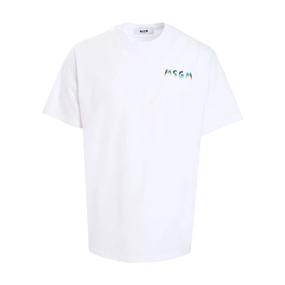 Msgm Wit Logo Print Crew Neck T-shirt White Heren