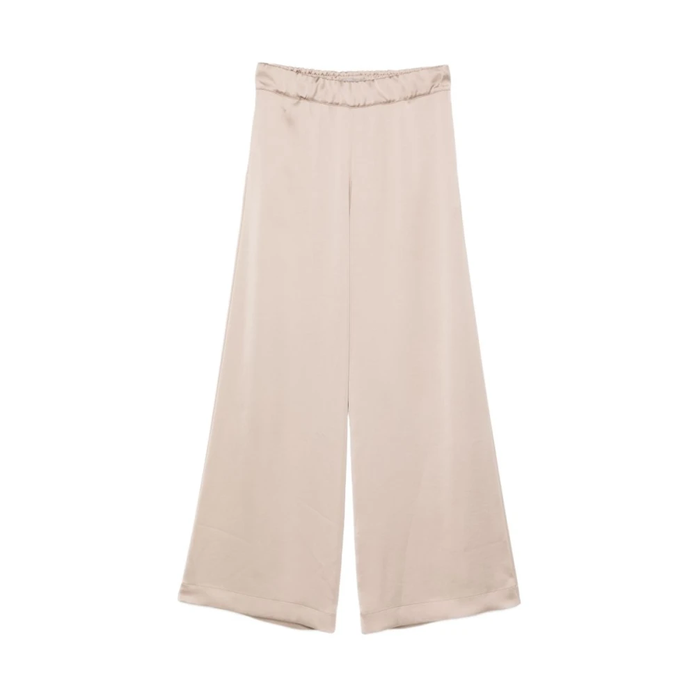 D.exterior Women's Beige Wide Trousers, M, Faux-Satin Trousers