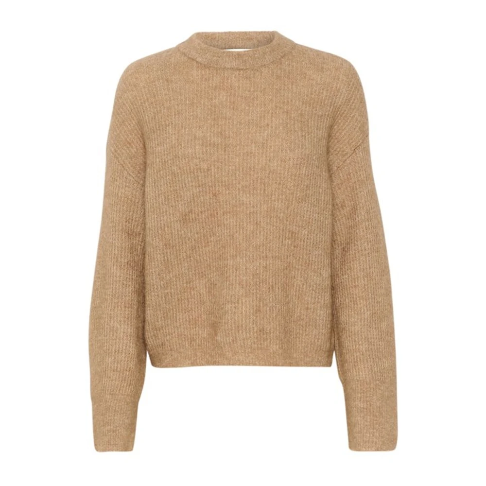 Gestuz Camel Melange Stickad Tröja Beige, Dam