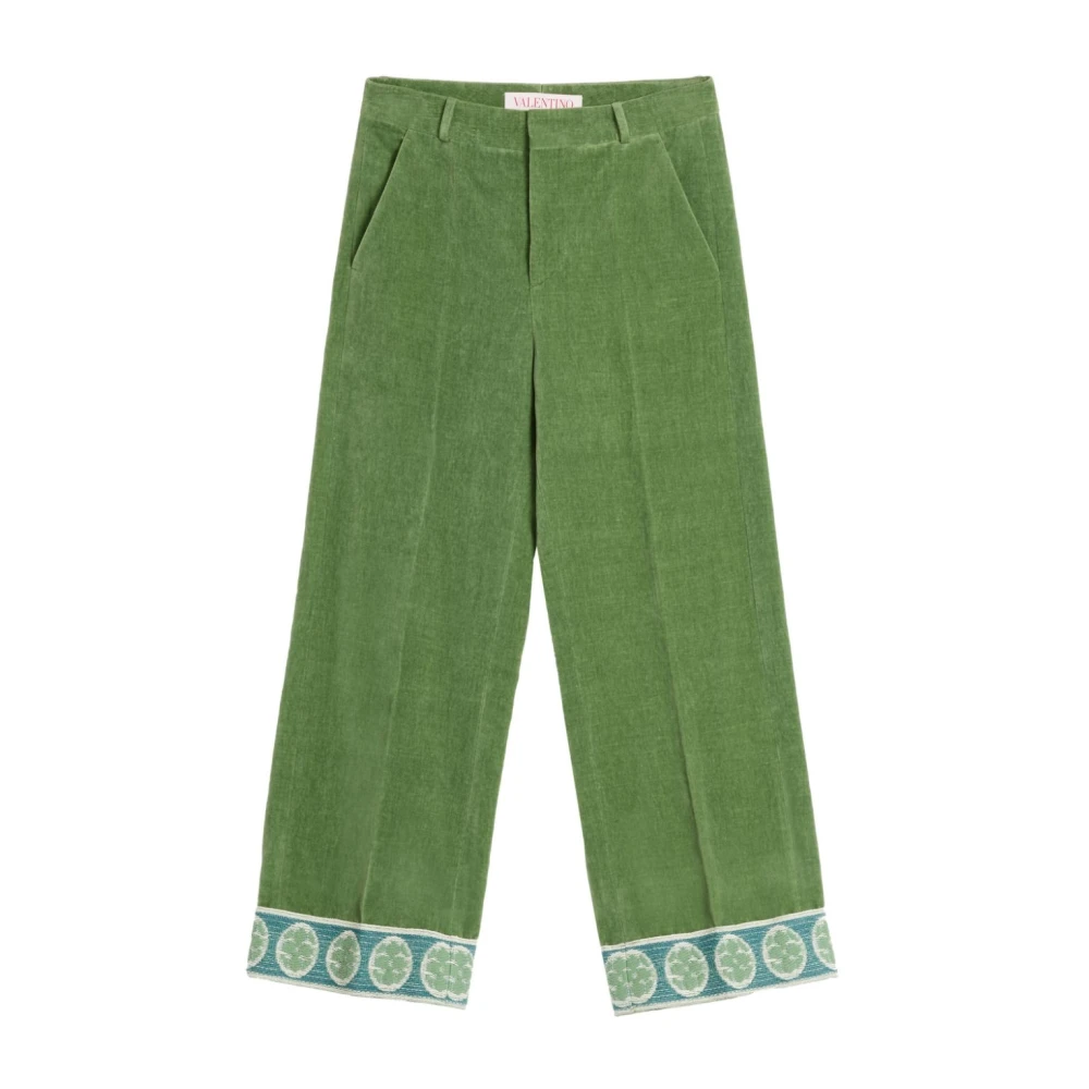 Valentino Garavani Green Velvet Finish Jeans With Embroidered Detailing - Male - Wide Trousers - M - Trousers