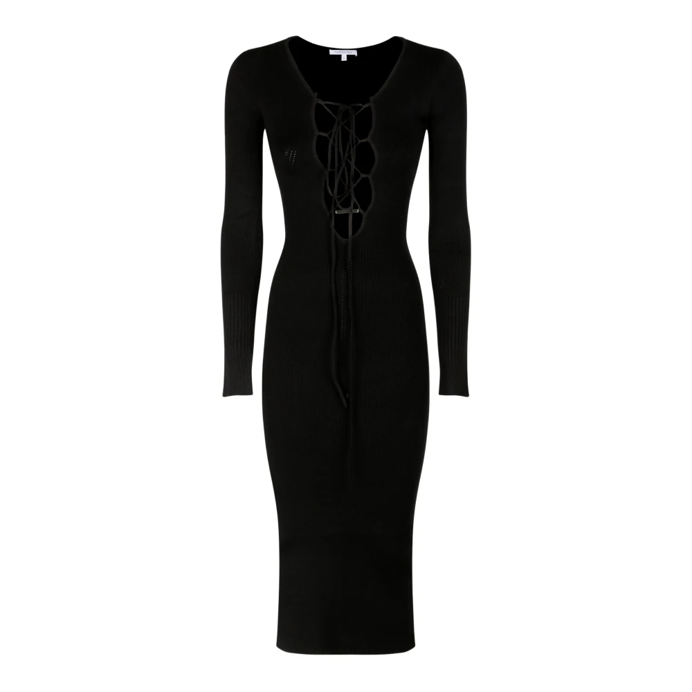 PATRIZIA PEPE Zwarte Midi Jurk met Kant Black Dames