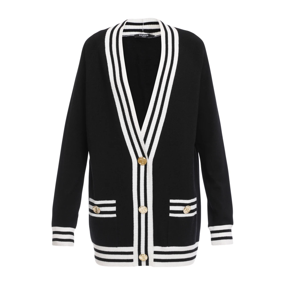 Balmain Ull och kashmir kofta Black, Dam