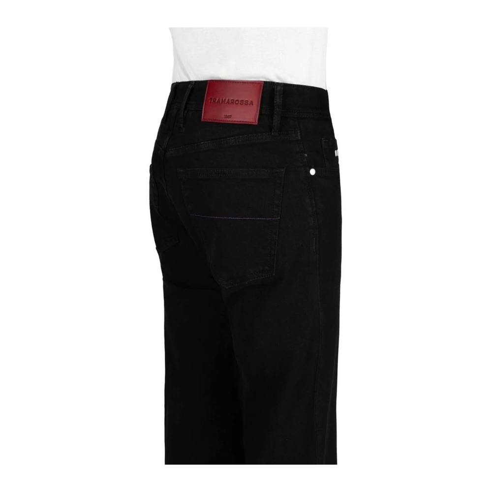 Tramarossa Zwarte katoenen jeans met paarse stiksels Black Heren