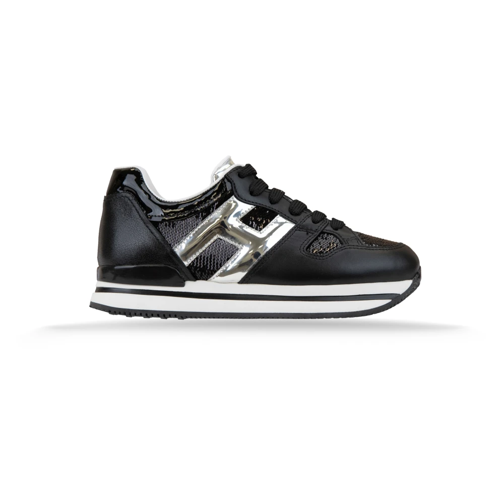 Hogan Leren Paillet Sneakers Vrouwen Vetersluiting Dames Schoenen Zwart