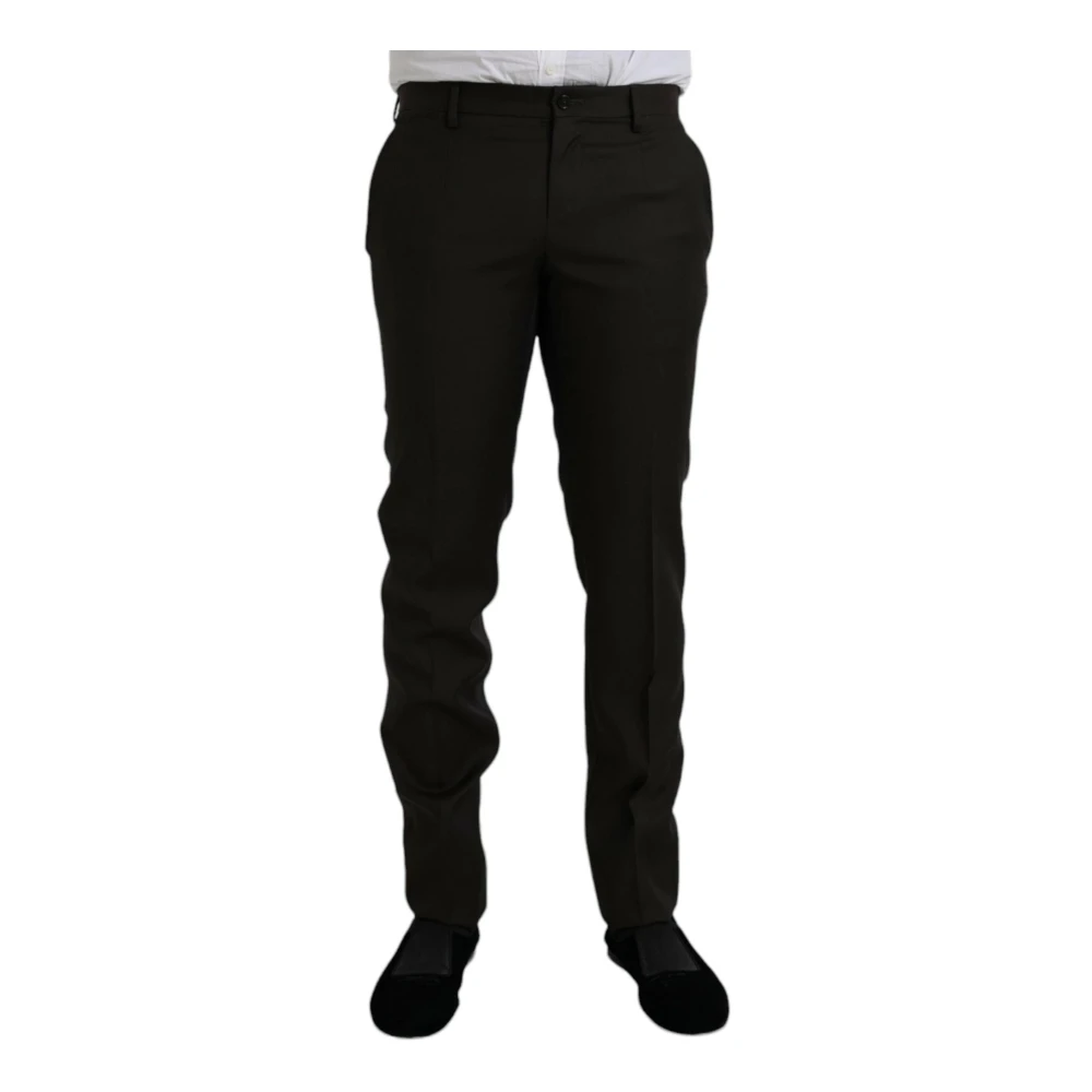 Dolce & Gabbana Men's Brown Dark Slim Fit Dress Trousers - Suit Trousers - M - Trousers