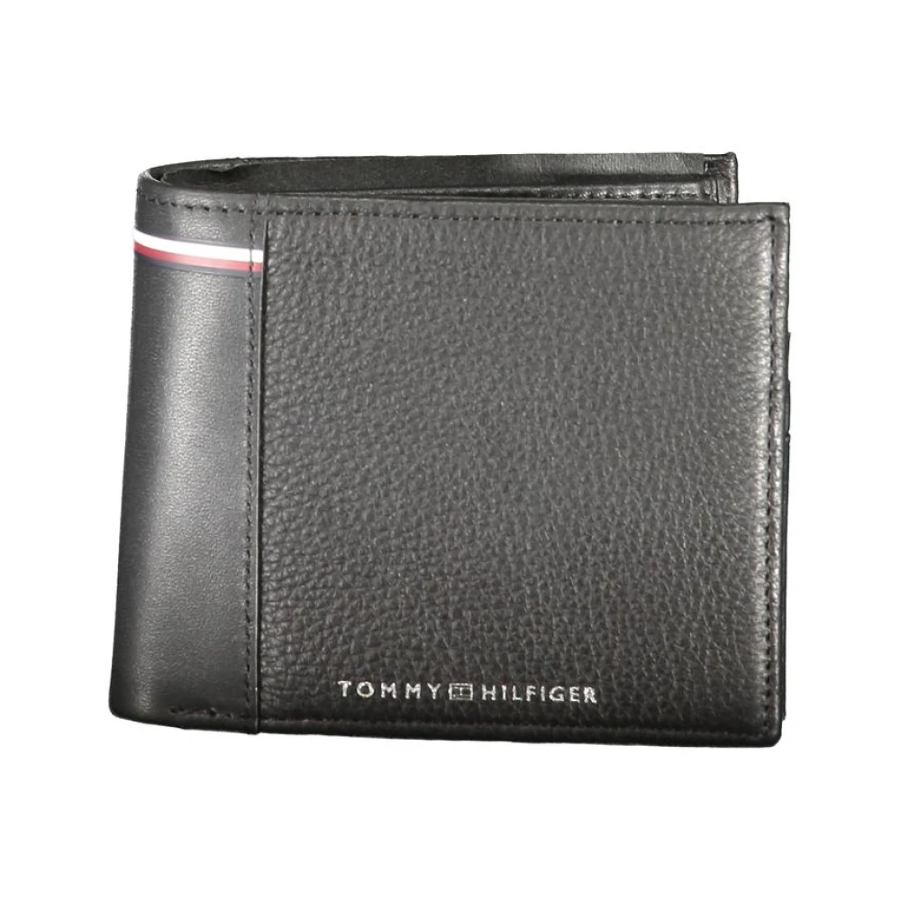 Tommy Hilfiger Zwarte leren portemonnee met meerdere vakken Black Heren