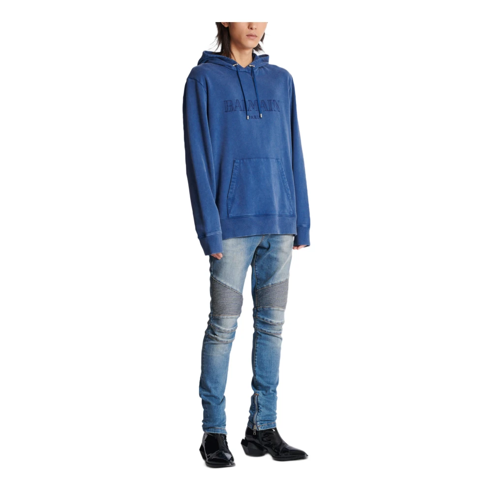 Balmain Vintage geborduurde hoodie Blue Heren