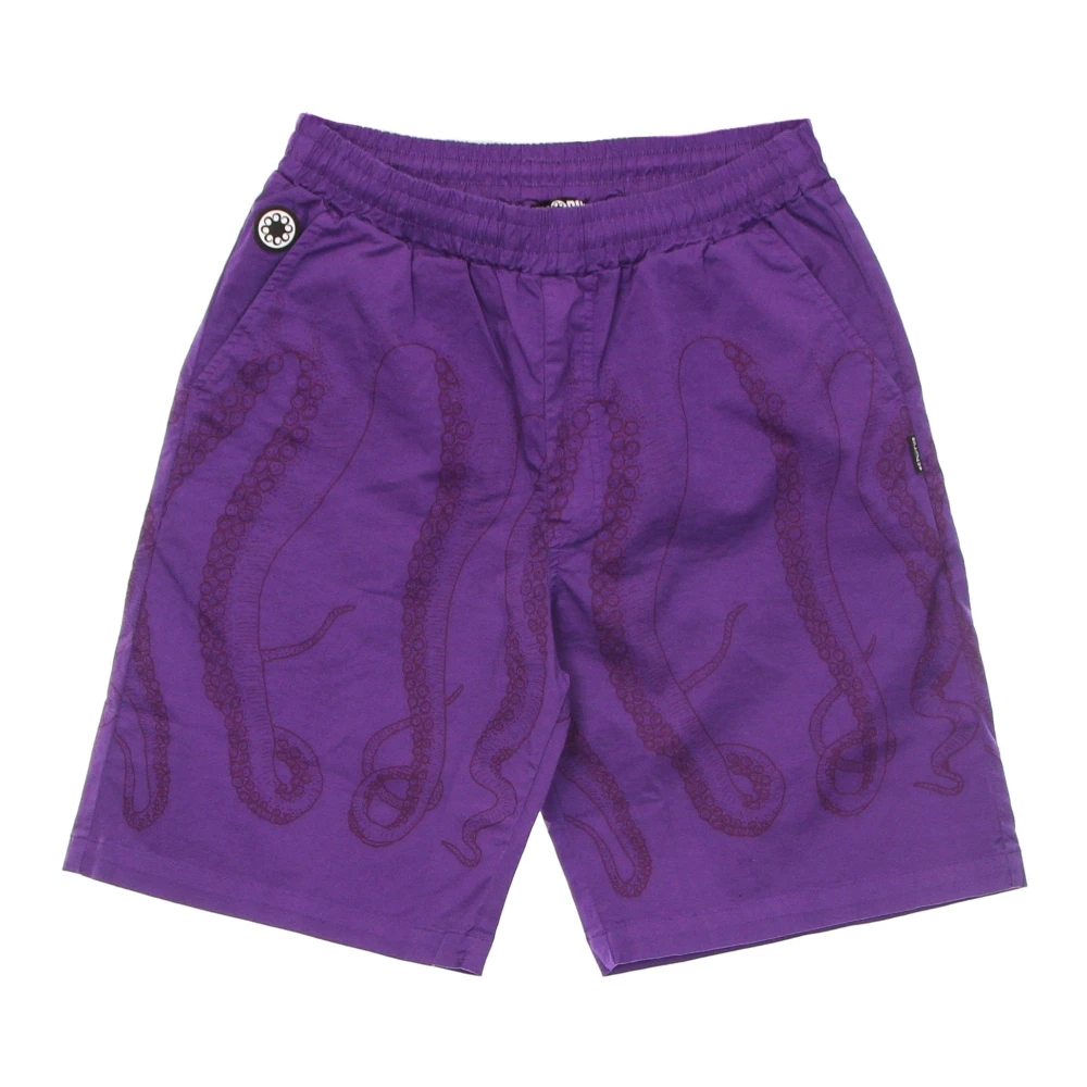 Octopus Paarse Jogger Shorts met Elastische Taille Purple Heren