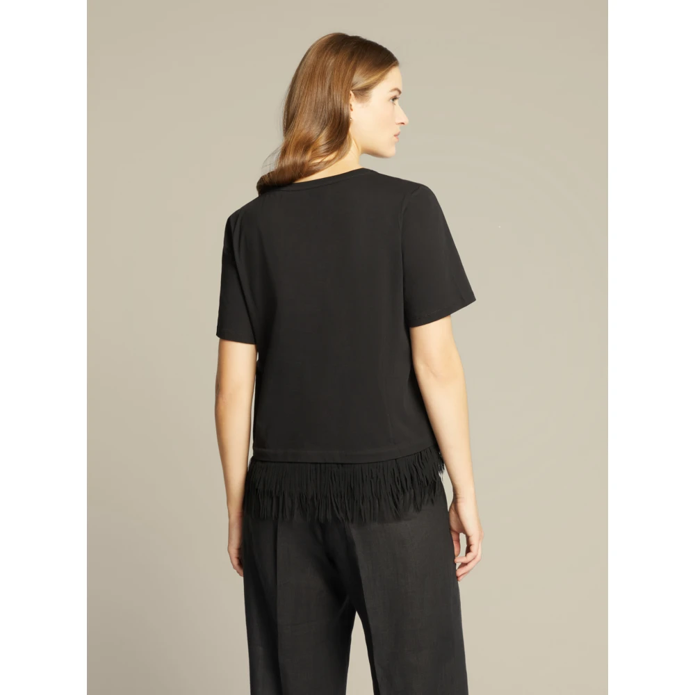 Elena Mirò T-shirt met franjebies Black Dames