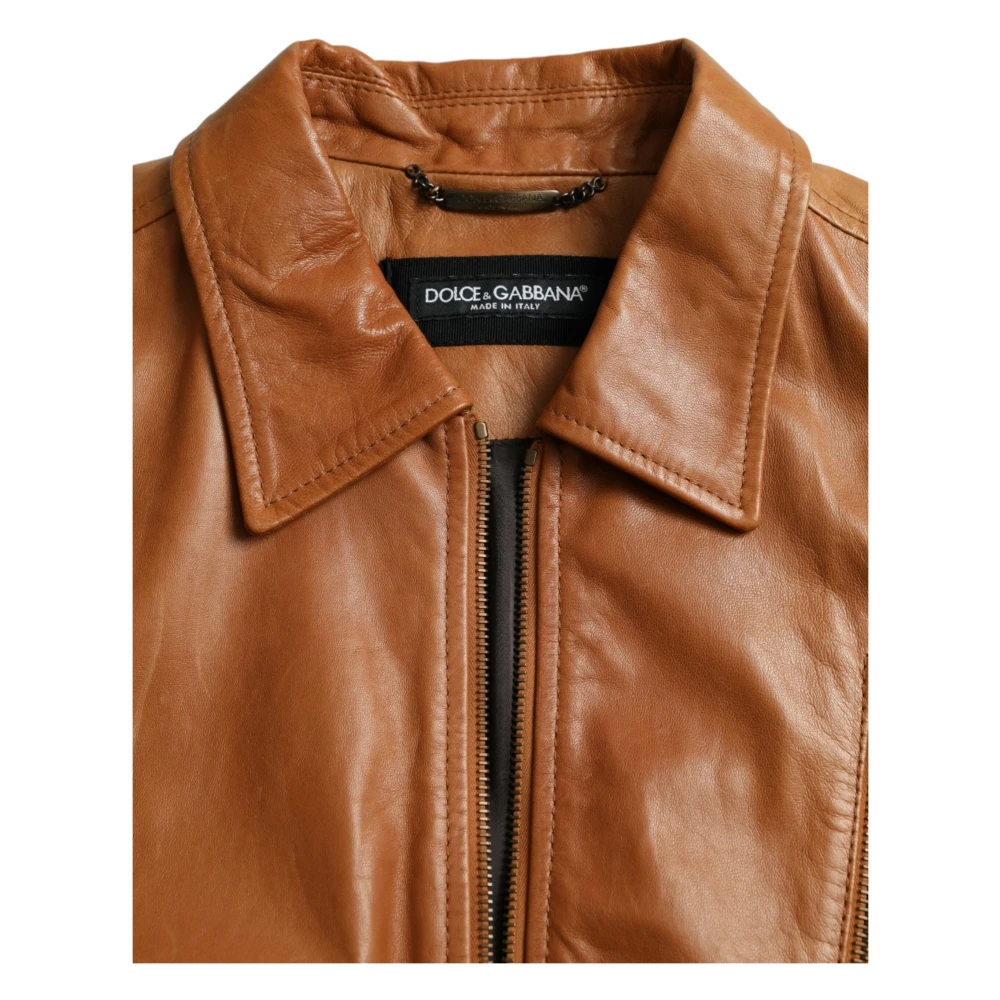 Dolce & Gabbana Bruin Leren Blouson Jack met Rits Brown Heren