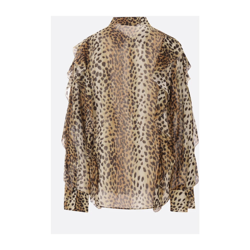 Blumarine Luipaardprint Shirt met Ruches Brown Dames