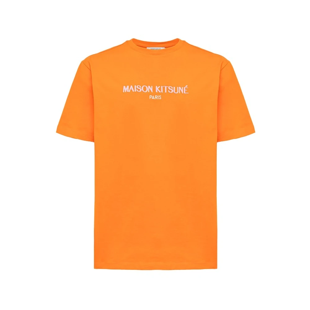 Maison Kitsuné Effengekleurd Katoenen Crew Neck T-Shirt Orange Heren