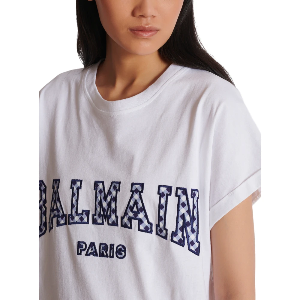 Balmain T-shirt met gingham ruit in Parijse stijl White Dames