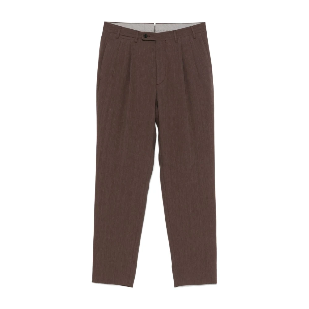 Corneliani Brun Ull Linne Byxor Brown, Herr